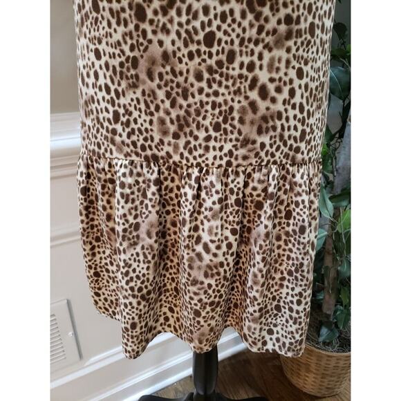 A New Day Women Brown Leopard Print Peplum Hem Casual V Neck Shift Dress Size XS - Picture 4 of 12